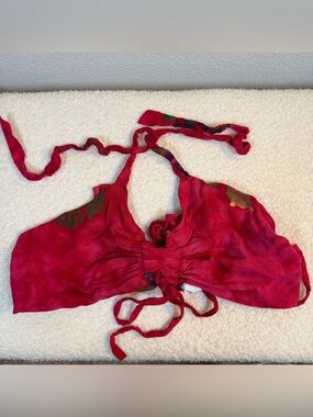Vintage Y2K Rayon Tie Dye Halter Crop Top Pink Floral Handmade Bali One Size